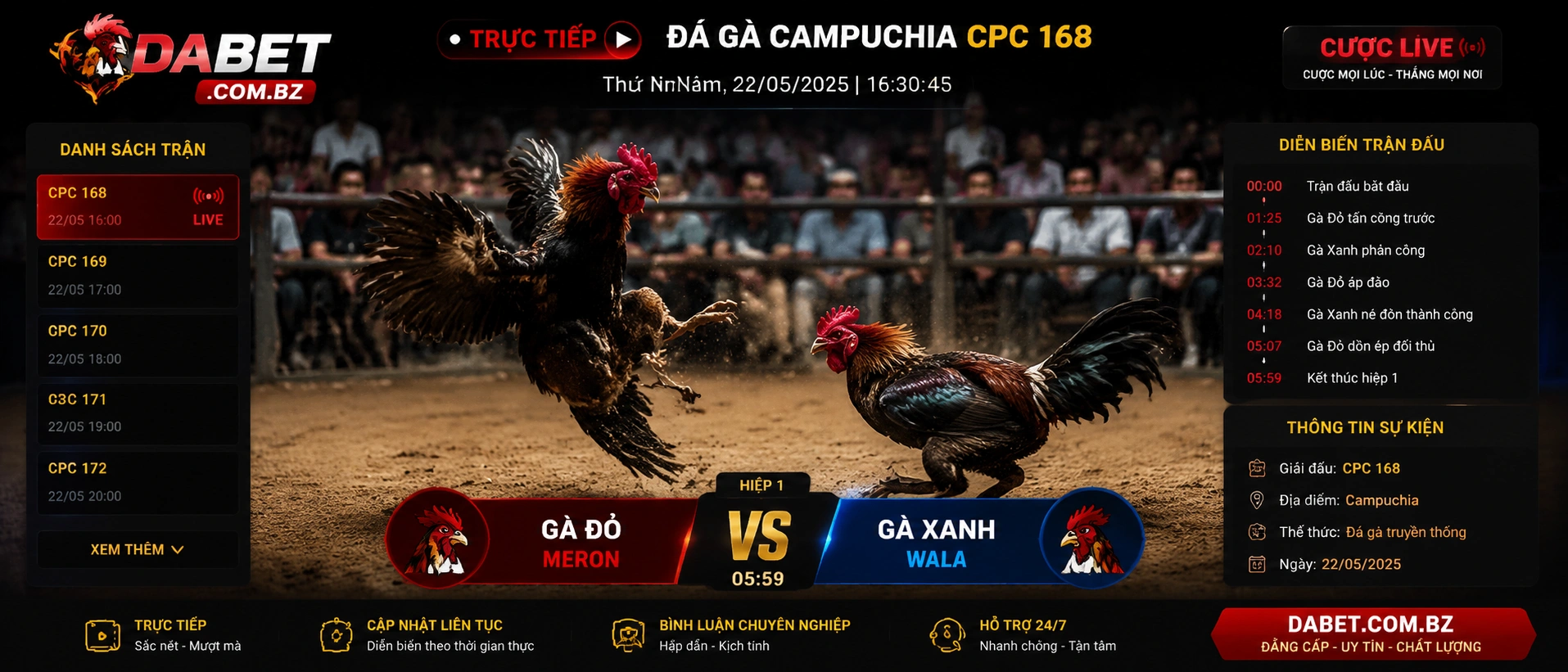 Không gian Đá Gà Campuchia trên dabet.com.bz